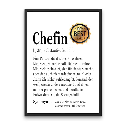 PURESIZE Chefin Geburtstag Geschenk Bild A4 mit Rahmen (schwarz),Geburtstagsgeschenk, Beste Chefin der Welt, Dankeschön, Abschied von PURESIZE