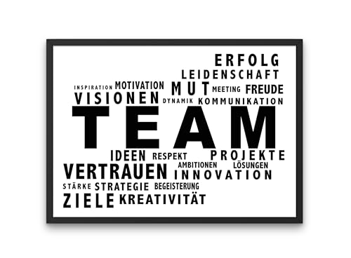 Deko Teamwork, Team A3 quer mit Rahmen ( schwarz), Wanddeko Arbeit und Büro, Konferenzraum, Poster Team-Motivation, Motivationsbild Kollegen, Teamgeist, Konferenz, Modern, Schlicht, Minimalisitsich von PURESIZE