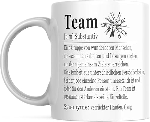 PURESIZE Keramiktasse mit Team Motiv, weiß, Geschenk für Mitarbeiter, Kollegen, Sportfreunde und Vereine (Team Hände ohne Personalisierung) von PURESIZE