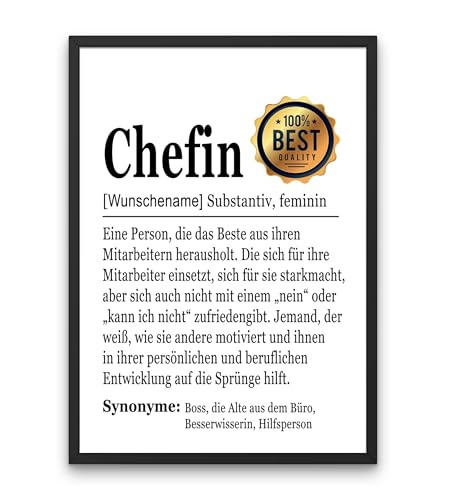 PURESIZE Personalisiertes Geschenk Chefin mit Name, Bild Din A4 oder A3 (Rahmen optional), Geburtstag, Weihnachten, Poster, Definition von PURESIZE