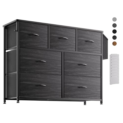 PURFINO Kommode mit Stoffschubladen - Stoffkommode aus Canvas mit 7 großen Schubladen, Etikettenkarten, Seitentasche & Haken für Wohnzimmer, Flur, Schlafzimmer von PURFINO