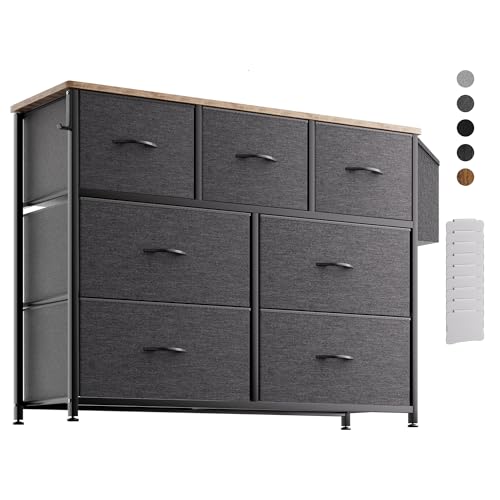 PURFINO Kommode mit Stoffschubladen - Geruchsfreie Stoffkommode aus Canvas mit 7 großen Schubladen, Etikettenkarten, Seitentasche & Haken für Wohnzimmer, Flur, Schlafzimmer PURFINO Kommode mit Stoffschubladen - Geruchsfreie Stoffkommode aus Canvas mit 7 großen Schubladen, Etikettenkarten, Seitentasche & Haken für Wohnzimmer, Flur, Schlafzimmer von PURFINO
