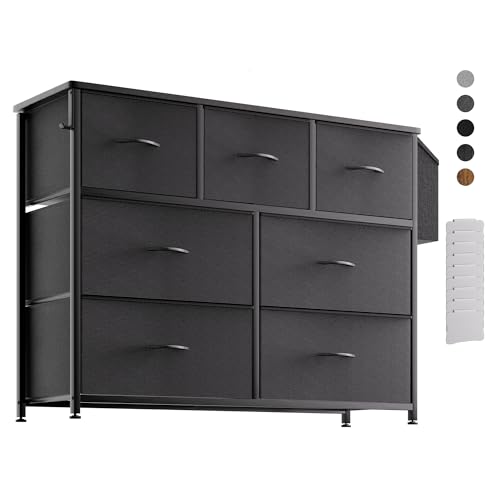 PURFINO Kommode mit Stoffschubladen - Stoffkommode aus Canvas mit 7 großen Schubladen, Etikettenkarten, Seitentasche & Haken für Wohnzimmer, Flur, Schlafzimmer von PURFINO