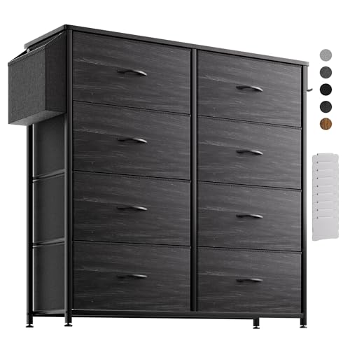 PURFINO Kommode mit Stoffschubladen - Stoffkommode aus Canvas mit 8 großen Schubladen, Etikettenkarten, Seitentasche & Haken für Wohnzimmer, Flur, Schlafzimmer von PURFINO