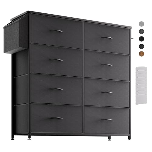 PURFINO Kommode mit Stoffschubladen - Stoffkommode aus Canvas mit 8 großen Schubladen, Etikettenkarten, Seitentasche & Haken für Wohnzimmer, Flur, Schlafzimmer von PURFINO