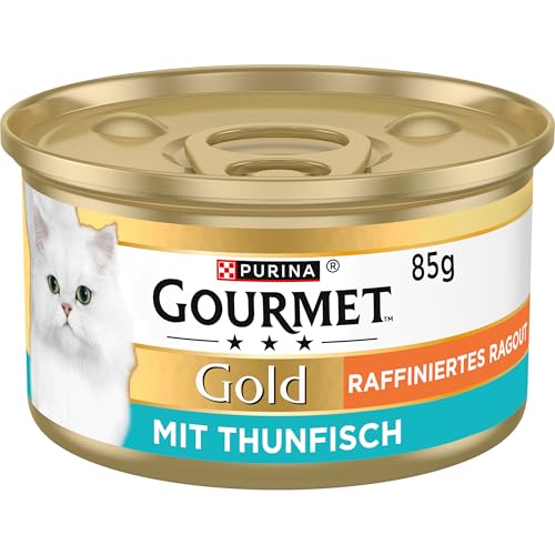 Gourmet Gold Raffiniertes Ragout Katzenfutter nass, mit Thunfisch, 12er Pack (12 x 85g) von Gourmet