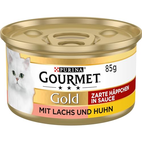 Gourmet Gold Zarte Häppchen in Sauce Katzenfutter nass, mit Lachs und Huhn, 12er Pack (12 x 85g) von Gourmet