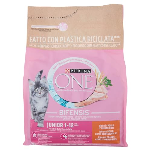 PURINA ONE Bifensis Junior | Kätzchen bis zu 12 Monate und Katzen in der Schwangerschaft | Kroketten | hilft bei der gesunden Entwicklung der Vitalfunktionen der Katze | mit Huhn | Beutel | 2,8 kg von PURINA ONE