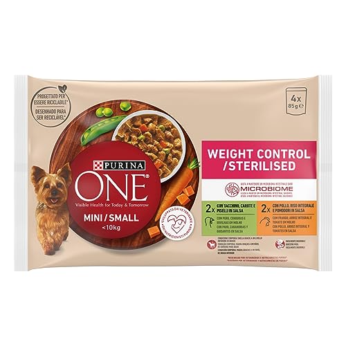 Purina ONE Mini < 10 kg Nassfutter für kleine Hunde, leicht, Gewichtskontrolle mit Türkei und Schwein, 4 Beutel à 85 g von PURINA ONE