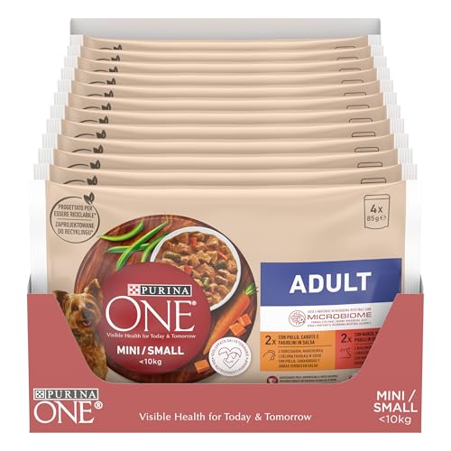 Purina ONE Mini <10 kg Nassfutter für kleine Hunde mit Huhn und Ochse, 12 Packungen mit 4 Beutel à 85 g – 48 Beutel von PURINA ONE