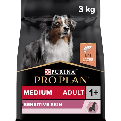 Pro Plan Medium Adult Sensitive Skin, Hundefutter trocken, reich an Lachs, 1er Pack (1 x 3 kg) von PURINA PRO PLAN
