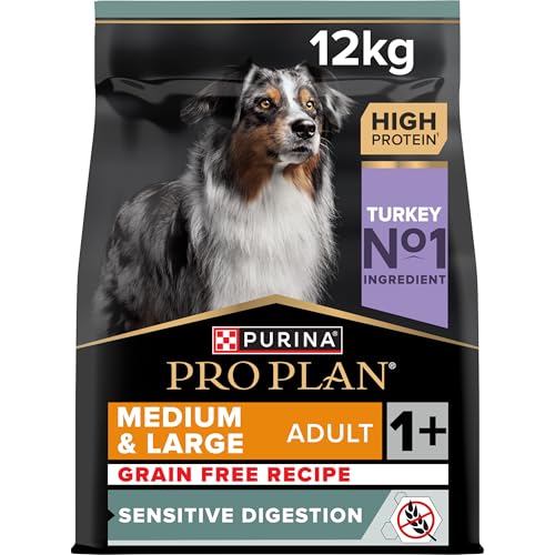 Pro Plan Grain Free Medium & Large Adult Sensitive Digestion, Hundefutter trocken, reich an Truthahn, 1er Pack (1 x 12 kg) von PURINA PRO PLAN