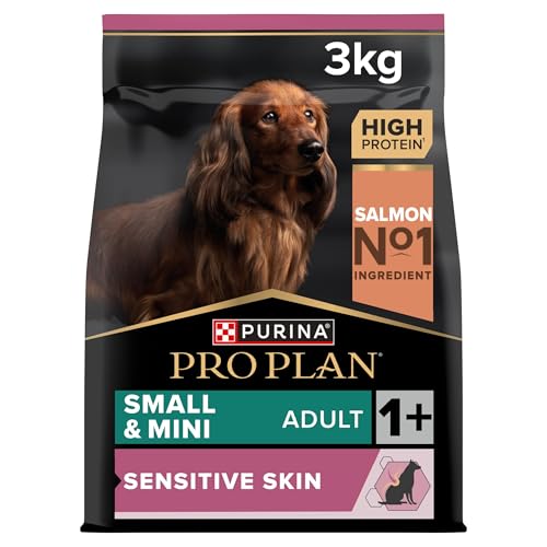 Pro Plan Small & Mini Adult Sensitive Skin, Hundefutter trocken, reich an Lachs, 1er Pack (1 x 3 kg) von PURINA PRO PLAN