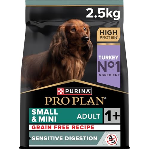 Pro Plan Grain Free Small & Mini Adult Senstive Digestion, Hundefutter trocken, reich an Truthahn, 1er Pack (1 x 2,5 kg) von PURINA PRO PLAN