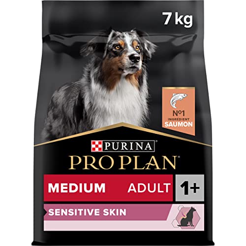 Pro Piano Sensitive Skin für Erwachsene, mit Optiderma, reich an Lachs, 7 kg – Trockenfutter für Erwachsene Hunde mittlerer Größe von PURINA Pro Plan