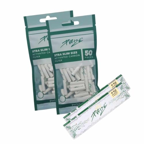 100x PURIZE Xtra Slim Size 6mm Aktivkohlefilter 2 PURIZE Papers Weiß von PURIZE