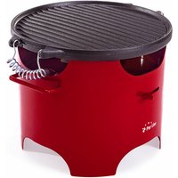 Grill mit Biobrennstoff, 0,5-Liter-Tank, rauchfrei, aus rotem Stahl und runder Grillplatte aus Gusseisen - Rot von PURLINE