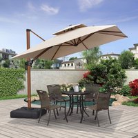 Garten Sonnenschirm, quadratischer Alu Holzoptik Ampelschirm Überhang mit Kurbelgriff und Neigung für Balkon 2.7 x 2.7 m UV50+, Beige - Purple Leaf von PURPLE LEAF