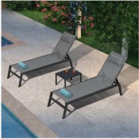 Lounge Chair Set für draußen Aluminium Patio Recliner mit Beistelltisch und Kissen Strand Sonnenbaden Bräunungsstühle Pool Chaise Lounger Outdoor von PURPLE LEAF