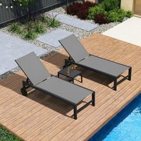 2-er Set Sonnenliege klappbar Aluminium Textilene, Gartenliege mit Rollen, Liege Verstellbar, Poolliege Outdoor Mobil, Wetterfest, Belastbar Bis 150 von PURPLE LEAF