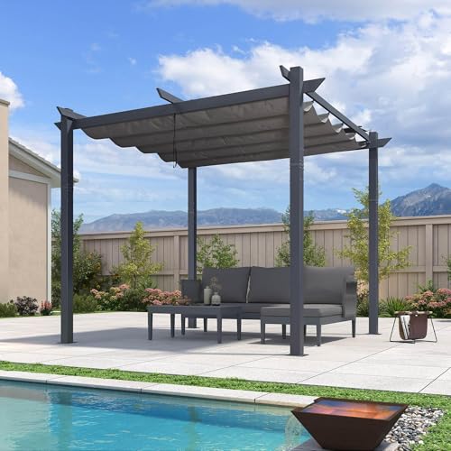 PURPLE LEAF 3 x 3 m Pergola, Alu Pavillon Holzoptik Wasserdicht Stabil Winterfest, Gartenpavillon mit Sonnenschutz Überdachung, Grau von PURPLE LEAF