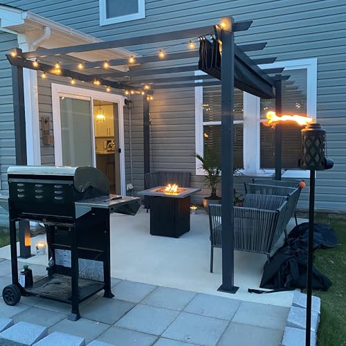 PURPLE LEAF 3 x 4 m Pergola Gartenpavillon mit Einziehbares Vordach Terrassenüberdachung, mit LED Solar Lichterkette, Grau von PURPLE LEAF