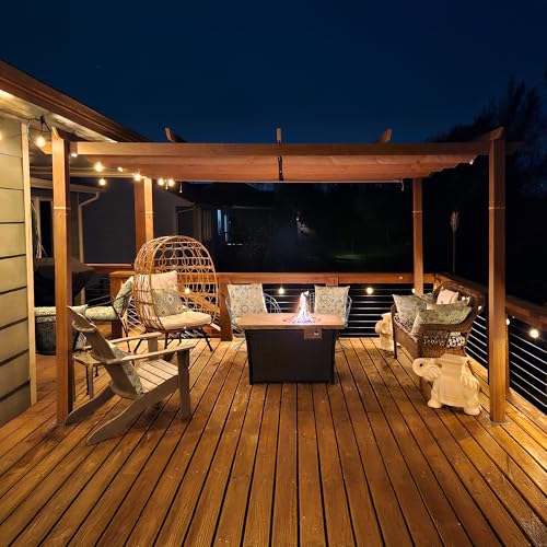 PURPLE LEAF 3 x 4 m Pergola Holzoptik Gartenpavillon aus Aluminium mit Schiebedach Pavillon Gazebo Beige mit wasserdichte Warmweiß Globe Lichterketten von PURPLE LEAF
