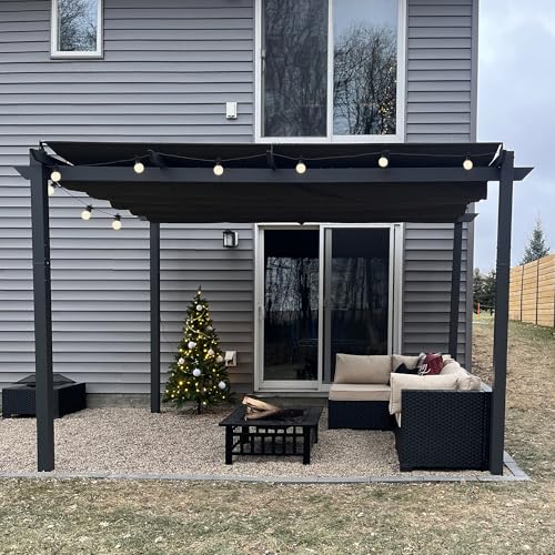 PURPLE LEAF 3 x 4 m Pergola Wasserdicht Stabil Winterfest mit Markisenschutz Gartenpavillon Grau mit LED Lichterkette Außen Hochwertige von PURPLE LEAF