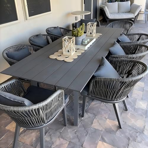 PURPLE LEAF 9-TLG Gartenmöbel Set,Aluminium Terrassenmöbel 8 Gartenstühle mit Tisch Balkonmöbel Essgruppe Gartengarnitur, Grau von PURPLE LEAF