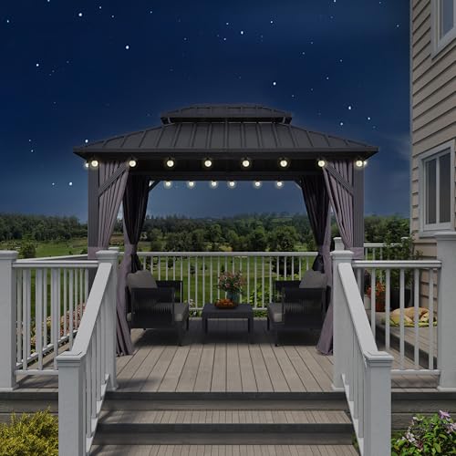 PURPLE LEAF Alu Pavillon 2.4 x 3 m Wasserdicht Stabil Winterfest, Basisch Gartenpavillon mit Seitenteilen Stahldach Hardtop Pavillon mit 14.6 m 24 LED Lichterketten für Grillpavillon, Grau PURPLE LEAF Alu Pavillon 2.4 x 3 m Wasserdicht Stabil Winterfest, Basisch Gartenpavillon mit Seitenteilen Stahldach Hardtop Pavillon mit 14.6 m 24 LED Lichterketten für Grillpavillon, Grau von PURPLE LEAF