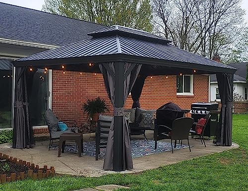 PURPLE LEAF Alu Pavillon 3 x 4.25 m Wasserdicht Stabil Winterfest Gartenpavillon mit Stahldach Hardtop Pavillon mit Seitenteile, Grau von PURPLE LEAF