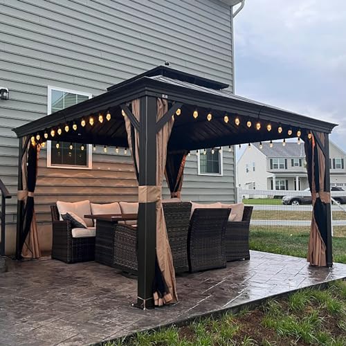 PURPLE LEAF Alu Pavillon 3.65 x 3.65 m Wasserdicht Stabil Winterfest Gartenpavillon mit Stahldach Hardtop Pavillon 14.6 m 24 LED Lichterkette Glühbirnen, Bronze PURPLE LEAF Alu Pavillon 3.65 x 3.65 m Wasserdicht Stabil Winterfest Gartenpavillon mit Stahldach Hardtop Pavillon 14.6 m 24 LED Lichterkette Glühbirnen, Bronze von PURPLE LEAF