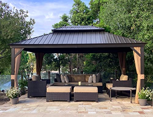 PURPLE LEAF Alu Pavillon 3.65 x 4.85 m Wasserdicht Stabil Winterfest Gartenpavillon mit Stahldach Hardtop Pavillon mit Seitenteile, Bronze von PURPLE LEAF