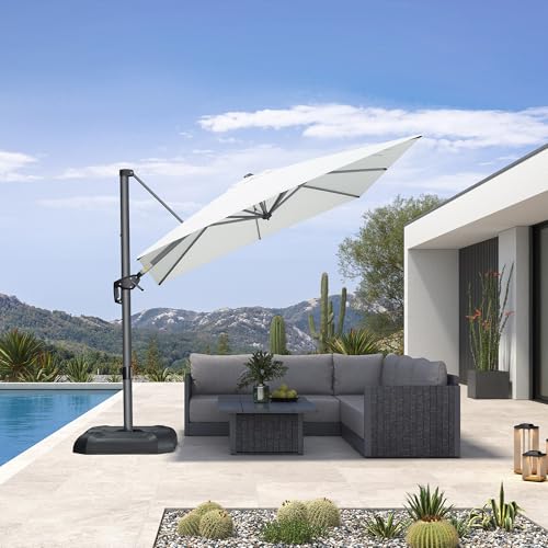 PURPLE LEAF Ampelschirm 250 x 250 cm, Sonnenschirm mit Kurbel, Gestell Aluminium, 360°Rotation, Quadratisch Gartenschirm für Terrasse & Balkon, Sonnenschutz UV50+, Weiß PURPLE LEAF Ampelschirm 250 x 250 cm, Sonnenschirm mit Kurbel, Gestell Aluminium, 360°Rotation, Quadratisch Gartenschirm für Terrasse & Balkon, Sonnenschutz UV50+, Weiß von PURPLE LEAF