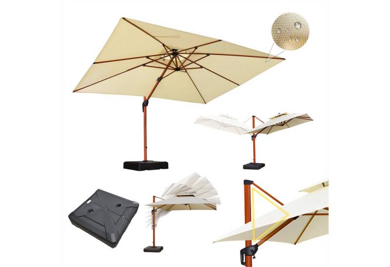 PURPLE LEAF Sonnenschirm Außenbereich Holzoptik Rechteckig Ampelschirm mit Ständer, LxB: 400,00x300,00 cm, für Garten,Terrasse, Pool von PURPLE LEAF