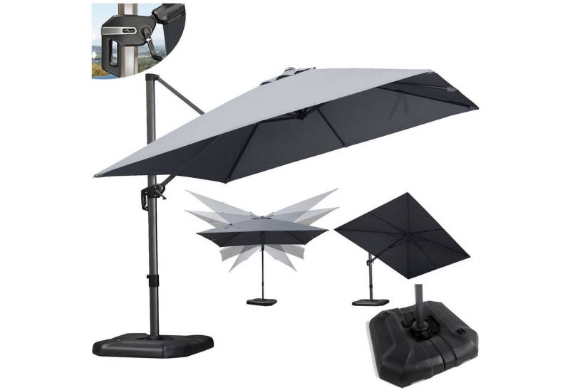 PURPLE LEAF Sonnenschirm Außenbereich Rechteckiger großer Seitlich Neigender Ampelschirm, LxB: 350x250 cm, 360°Rotation, Sonnenschutz UV50+, mit Schirmständer von PURPLE LEAF