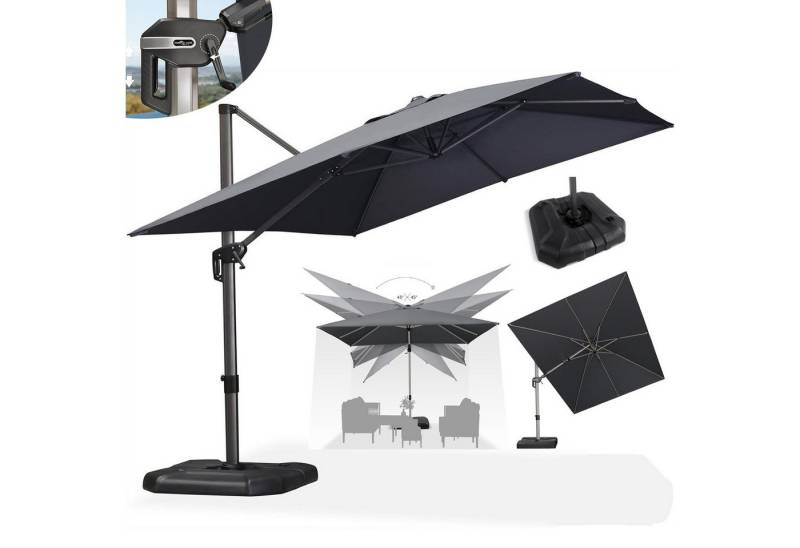 PURPLE LEAF Sonnenschirm Außenbereich Rechteckiger großer Seitlich Neigender Ampelschirm, LxB: 350x250 cm, 360°Rotation, Sonnenschutz UV50+, mit Schirmständer von PURPLE LEAF