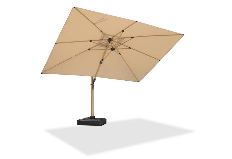 PURPLE LEAF Ampelschirm Großer Windfester Rechteckiger Sonnenschirm, Teak-Aluminiumgestell, 360° drehbar von PURPLE LEAF