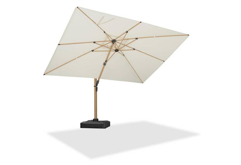 PURPLE LEAF Ampelschirm Großer Windfester Rechteckiger Sonnenschirm, Teak-Aluminiumgestell, 360° drehbar von PURPLE LEAF