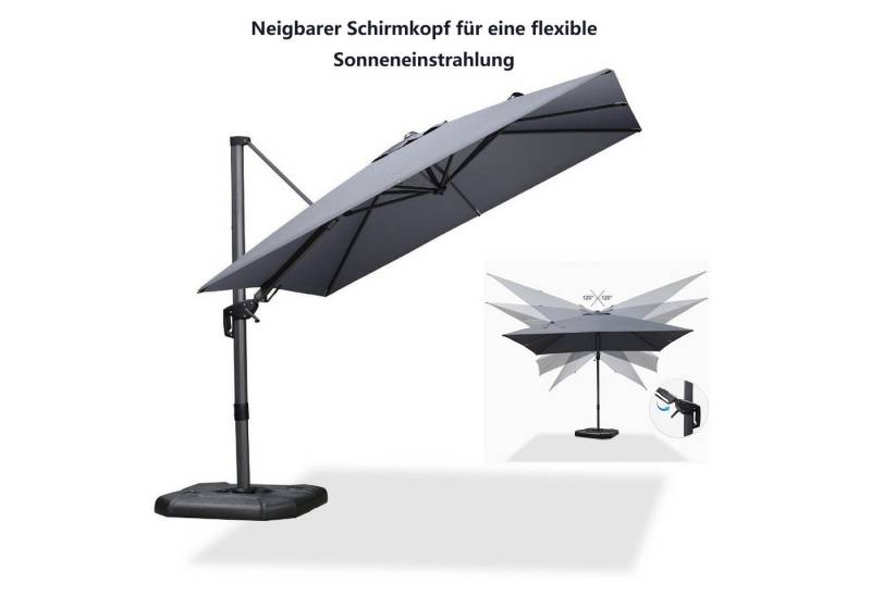 PURPLE LEAF Ampelschirm Quadratischer Terrassenschirm, Seitlich Neigender Sonnenschirm, LxB: 270,00x270,00 cm, 360°Rotation, Sonnenschutz UV50+, für Garten, Terrasse, Pool von PURPLE LEAF
