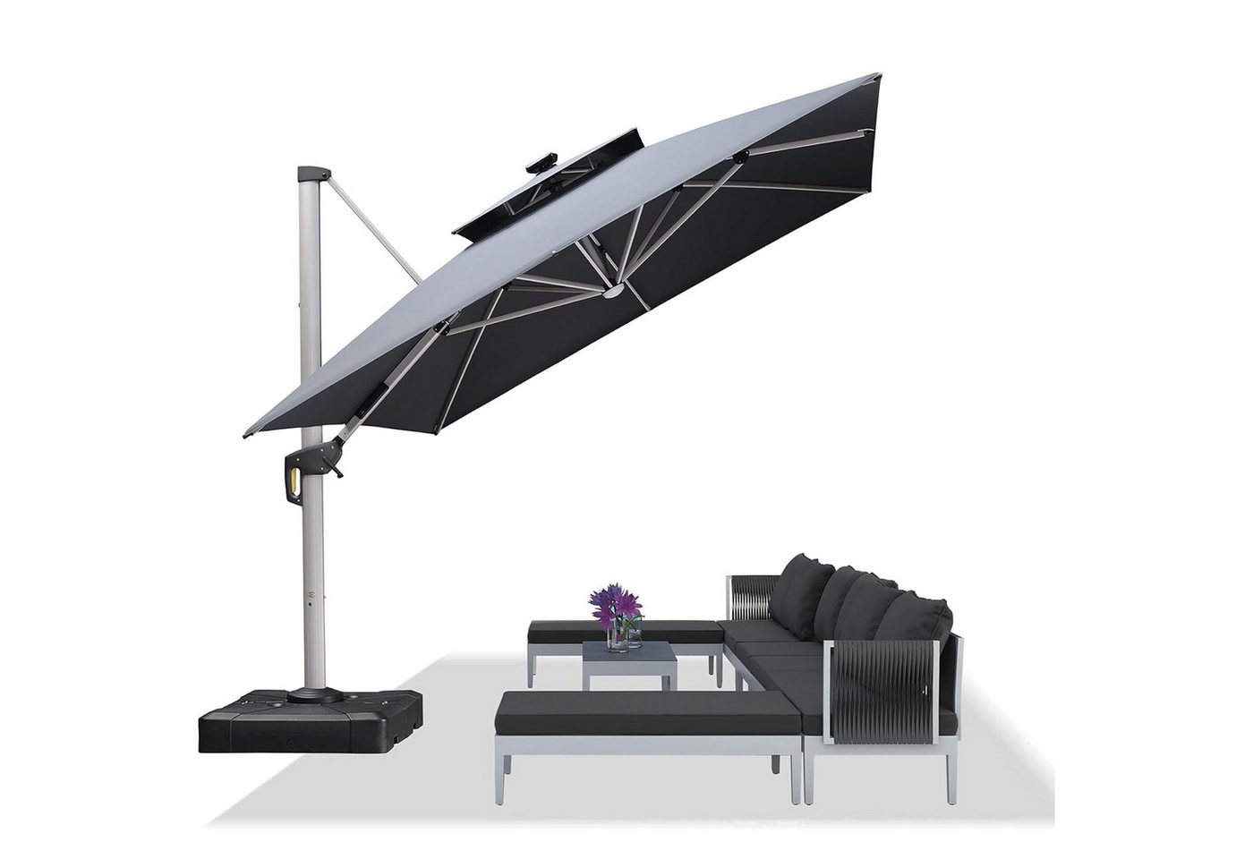 PURPLE LEAF Ampelschirm Rechteckig Außenbereich Alu Sonnenschirm, Gartenschirm mit Solar LED, LxB: 400,00x300,00 cm, windstabil,für Garten,Terrasse, Pool von PURPLE LEAF