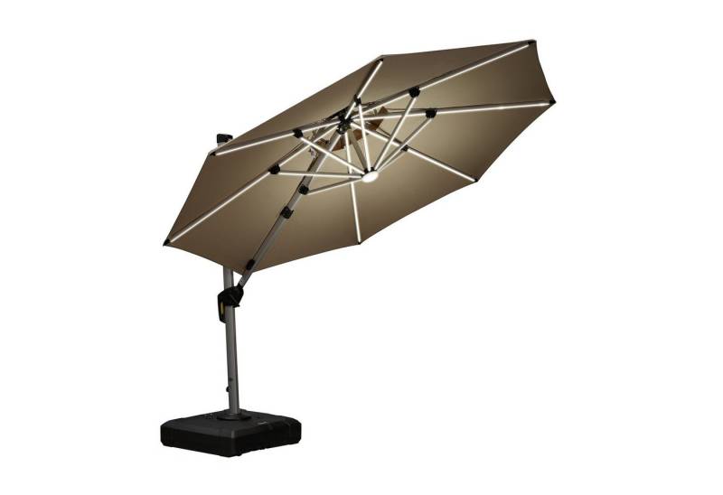 PURPLE LEAF Sonnenschirm Runder Außenbereich Ampelschirm, Gartenschirm mit Solar LED, LxB: 330,00x330,00 cm, für Garten,Terrasse, Pool von PURPLE LEAF