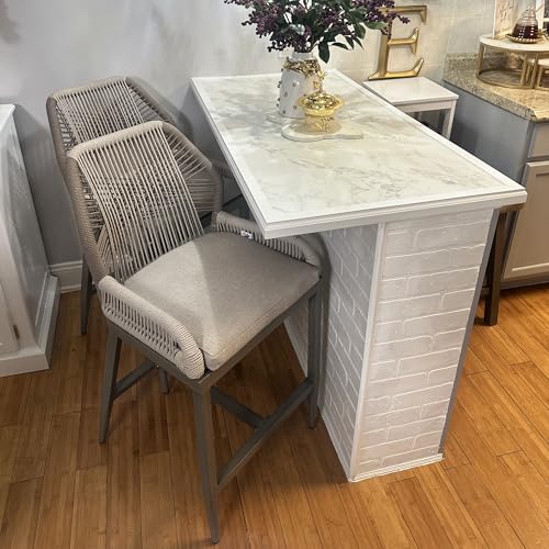 PURPLE LEAF Barhocker 2er Set, Aluminium Barstühle mit Rückenlehne, Outdoor-Tresenhocker Rattan, Mit Gepolsterte Sitze, Böhmischer Stil, für Bar, Cafés, Küchen, Hellgrau von PURPLE LEAF