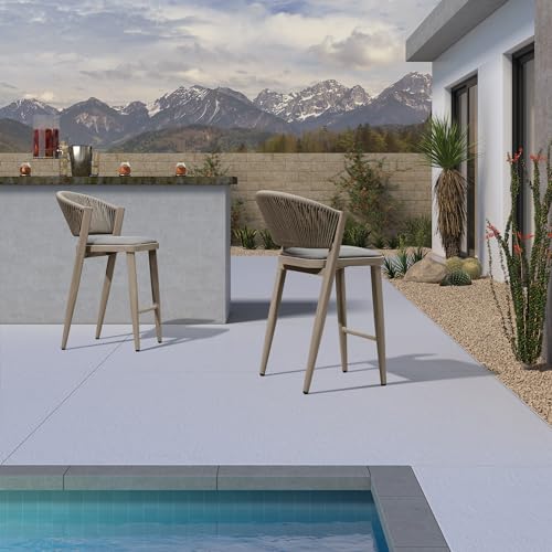 PURPLE LEAF Barhocker 2er Set Gartenstühle Küchenstühle mit Alu-Gestell Tresenhocker Rattan, mit Fußstütze & Lehne, Gepolsterte Sitze, für Küche, Wohnzimmer, Esszimmer, Steingrau von PURPLE LEAF