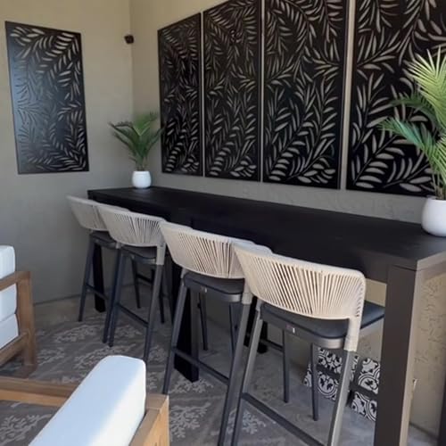 PURPLE LEAF Barhocker 4er Set Gartenstühle mit Alu-Gestell Gartenmöbel Rattan mit Fußstütze & Lehne, Gepolsterte Sitze, für Küche, Wohnzimmer, Esszimmer, Grau von PURPLE LEAF