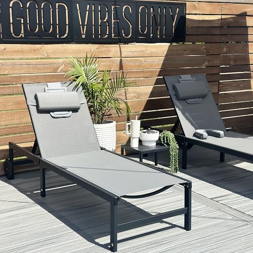 PURPLE LEAF Chaise Lounge 3 Stück Aluminium Patio Lounge Chair mit Beistelltisch und Rädern All Weather Chair for Patio Pool Beach Sunbathing Chair, Grau von PURPLE LEAF