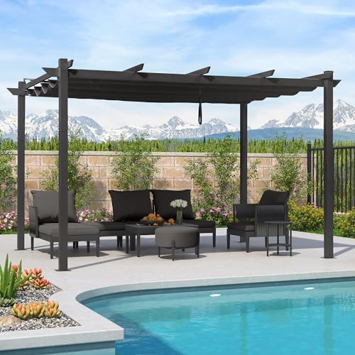 PURPLE LEAF Garten Pergola 3 x 4 m, Pavillon Aluminium Wasserdicht Sonnendach mit Schiebedach, Terrasse Pergola mit Markisenschutz, UV Beschattung, Grau von PURPLE LEAF