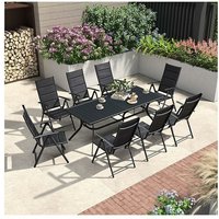 Gartenmöbel Set 8 Personen Aluminium Sitzgruppe Klappbar Gartentisch 196x85 cm mit 8 Verstellbare Rückenlehne Stühle Gartengarnitur Set von PURPLE LEAF