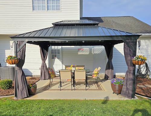 PURPLE LEAF Gartenpavillon 3.35 x 4.25 m Pavillon Wasserdicht Stabil Winterfest Alupavillon mit Stahldach Hardtop Pavillon mit Seitenteile, Grau von PURPLE LEAF
