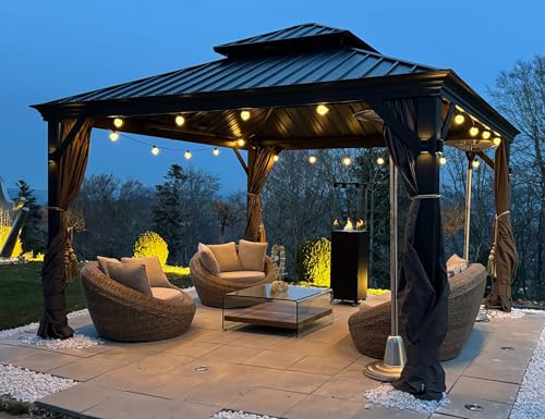 PURPLE LEAF Gartenpavillon 3.65 x 3.65 m Pavillon Wasserdicht Stabil Winterfest Alu Pavillon mit Seitenteile 14.6 m 24 LED Lichterkette Glühbirnen, Grau PURPLE LEAF Gartenpavillon 3.65 x 3.65 m Pavillon Wasserdicht Stabil Winterfest Alu Pavillon mit Seitenteile 14.6 m 24 LED Lichterkette Glühbirnen, Grau von PURPLE LEAF